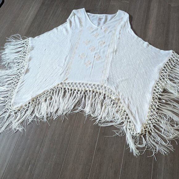 Knox Rose Boho Fringe Poncho Tunic Top – Ivory – Size S/M - Picture 6 of 12